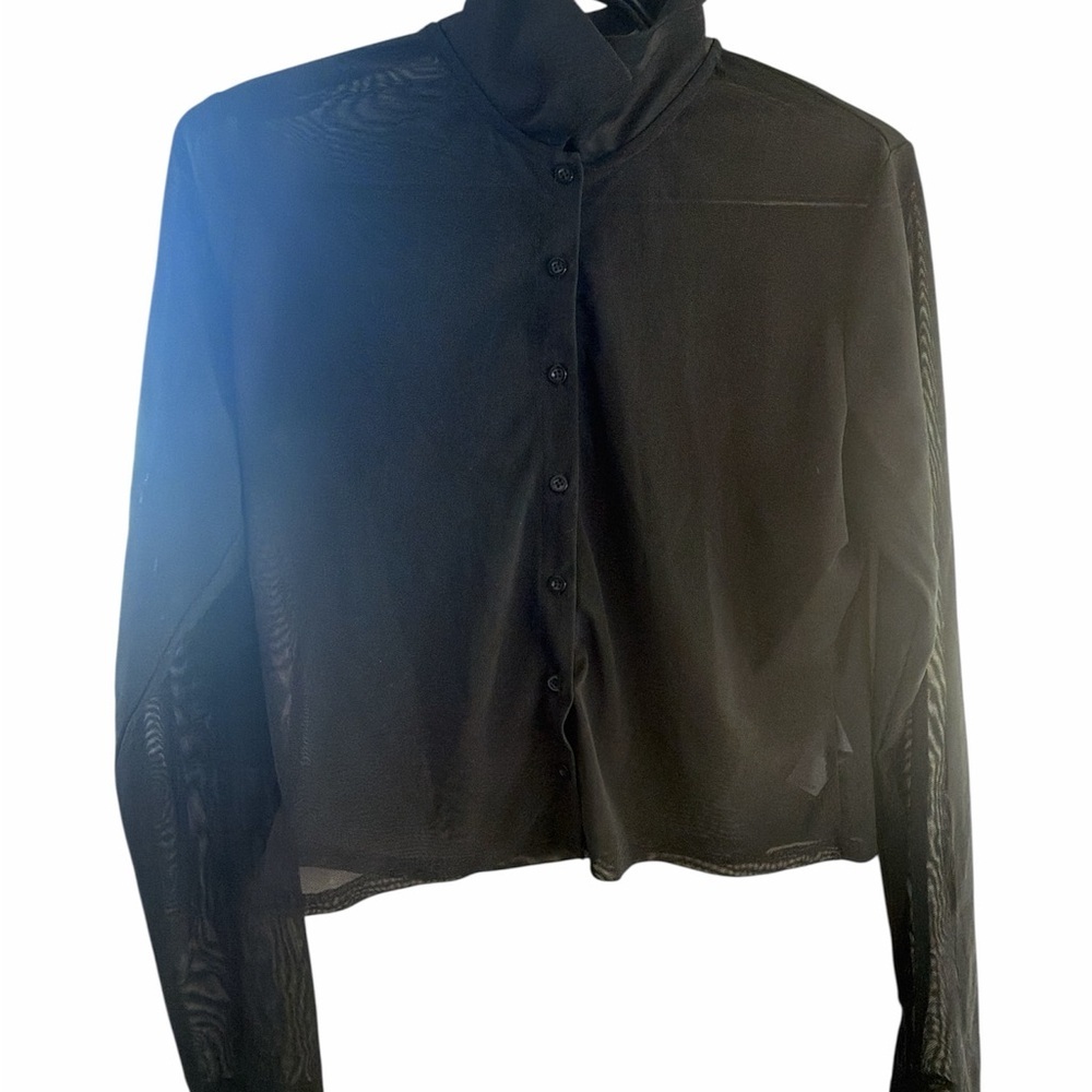 Garage Sheer Black Button-Front Women's Top - Picture 2 of 5